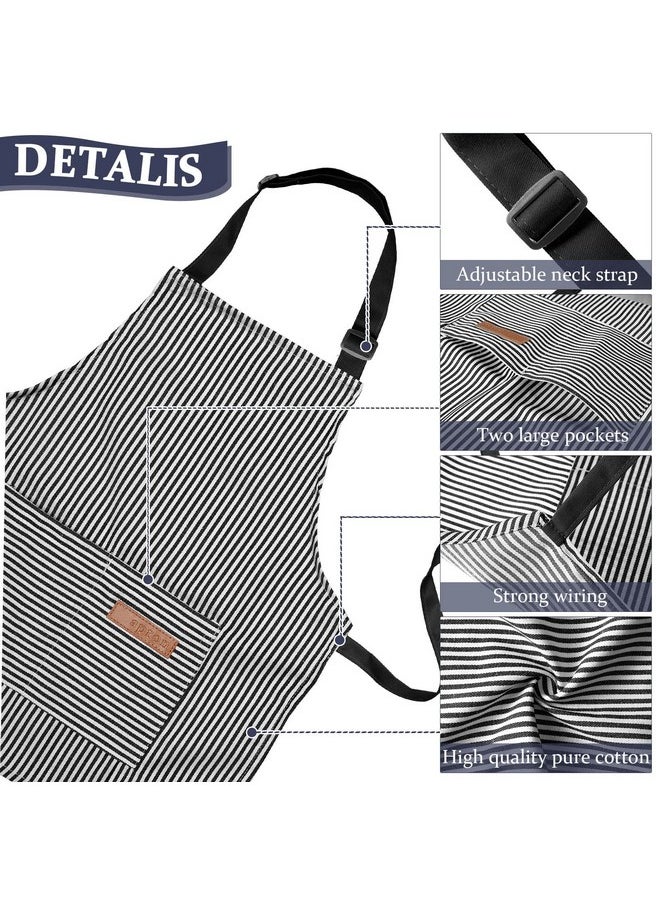 Jiuguva 2 Pcs Kids Apron Adjustable Chef Apron Cotton Toddler Cooking Stripe Apron With 2 Pockets For Children Baking(Black, Brown)  - Image 4