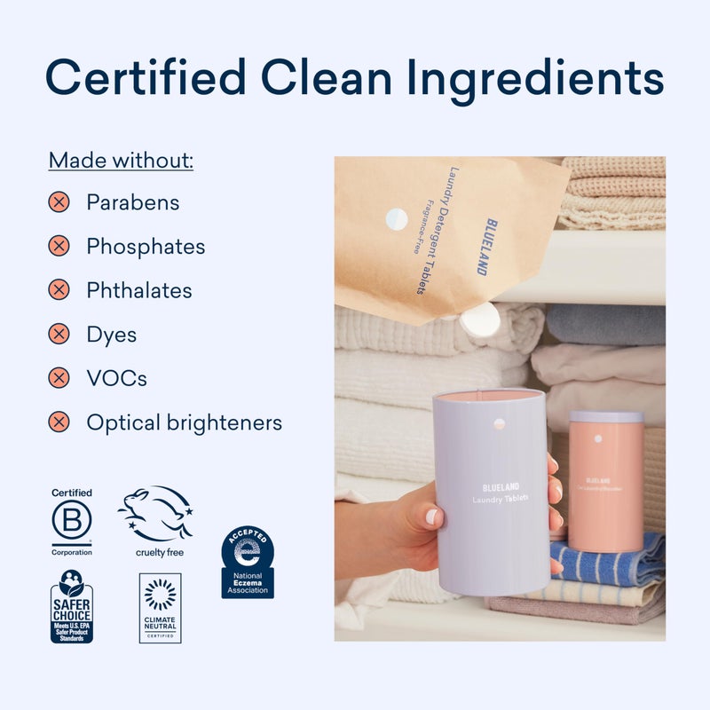 BLUELAND Laundry Essentials Kit  Plastic-Free Laundry Detergent Tablets  Oxi Booster  and Reuseable Natural Wool Dryer Balls  Fragrance Free and Clear - Image 4