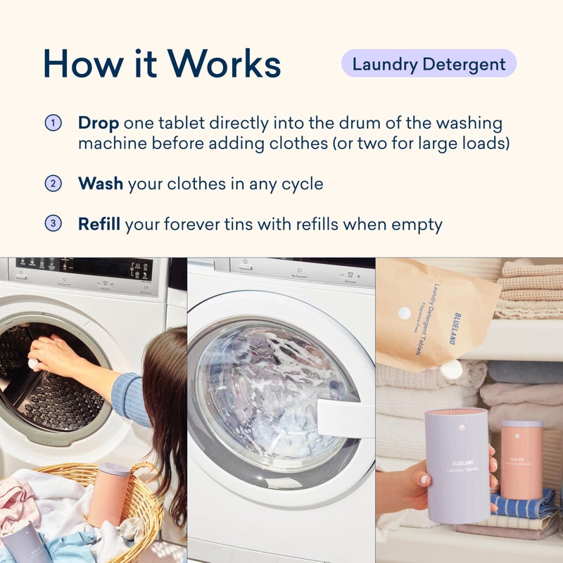 BLUELAND Laundry Essentials Kit  Plastic-Free Laundry Detergent Tablets  Oxi Booster  and Reuseable Natural Wool Dryer Balls  Fragrance Free and Clear - Image 5