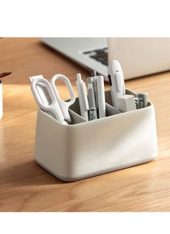 Y&D Multifunction Remote Control Holder Box, Desk Accessories Holder, Storage Organizer, Makeup Cosmetic Brush Pen Pencil Container For Home Office Supplies Grey White  - Image 3