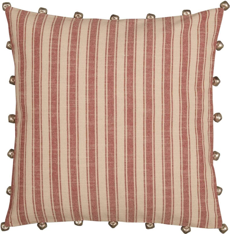 Piper Classics Sleigh Bells Ring Ticking Stripe Throw Pillow Cover  20"" x 20""  Farmhouse Christmas Red & Cream w/Bells  Christmas  Country Holiday D?cor  - Image 2