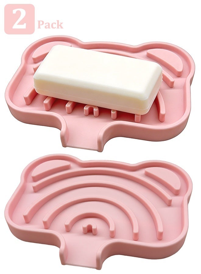 2PCS Pink Silicone Soap Dish Tray, Self Draining Anti-Slip Soap Holder Keep Soap Dry Easy Clean for Shower Bathroom Kitchen Sink - Image 1