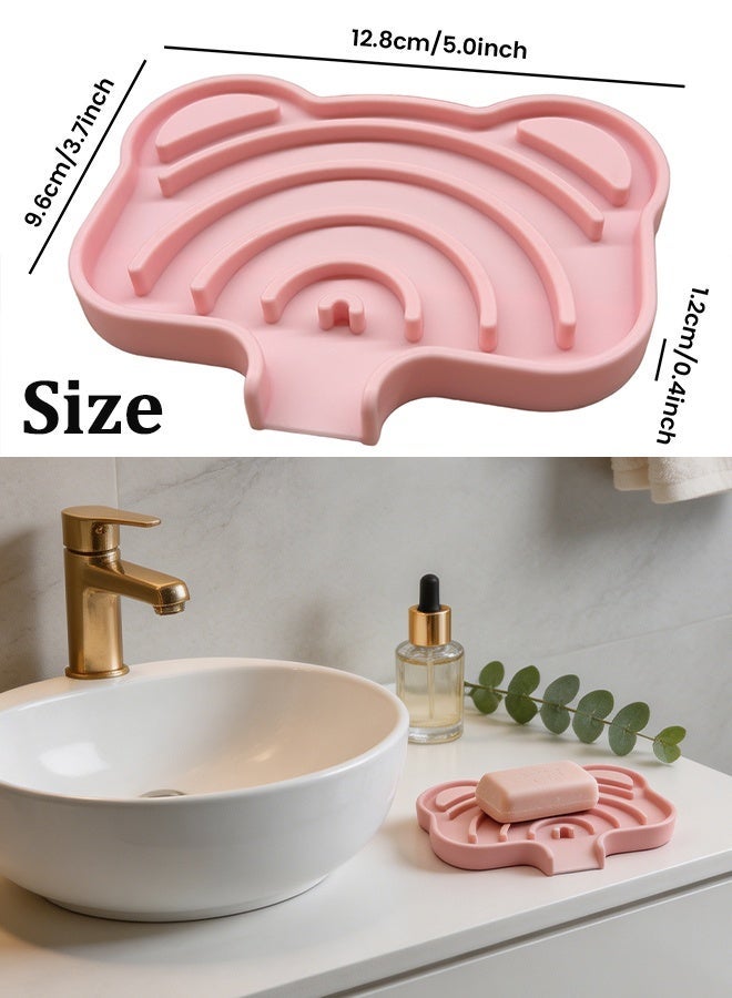 2PCS Pink Silicone Soap Dish Tray, Self Draining Anti-Slip Soap Holder Keep Soap Dry Easy Clean for Shower Bathroom Kitchen Sink - Image 2
