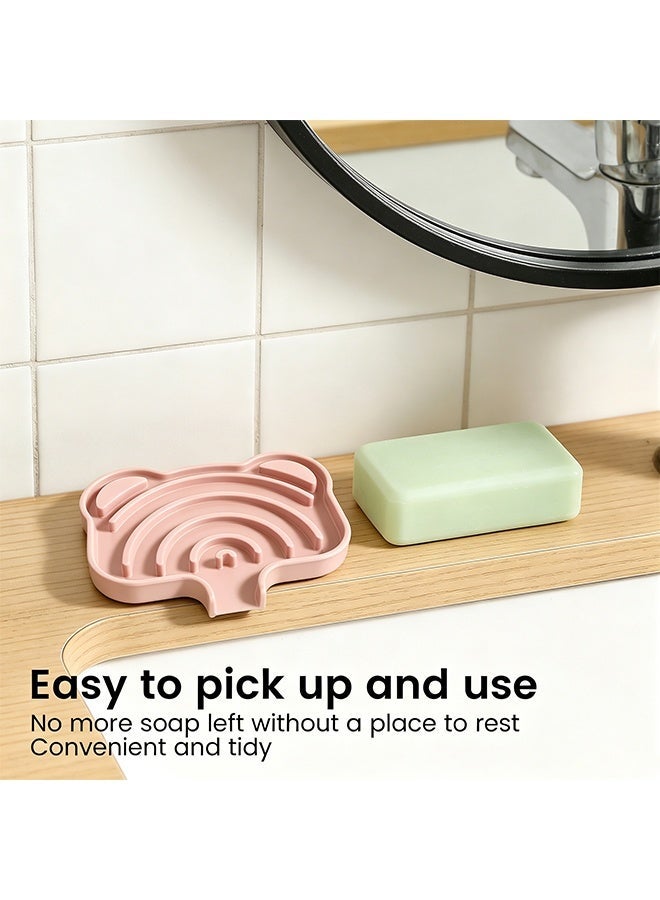2PCS Pink Silicone Soap Dish Tray, Self Draining Anti-Slip Soap Holder Keep Soap Dry Easy Clean for Shower Bathroom Kitchen Sink - Image 4