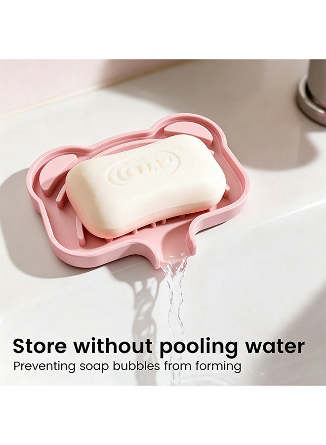 2PCS Pink Silicone Soap Dish Tray, Self Draining Anti-Slip Soap Holder Keep Soap Dry Easy Clean for Shower Bathroom Kitchen Sink - Image 5