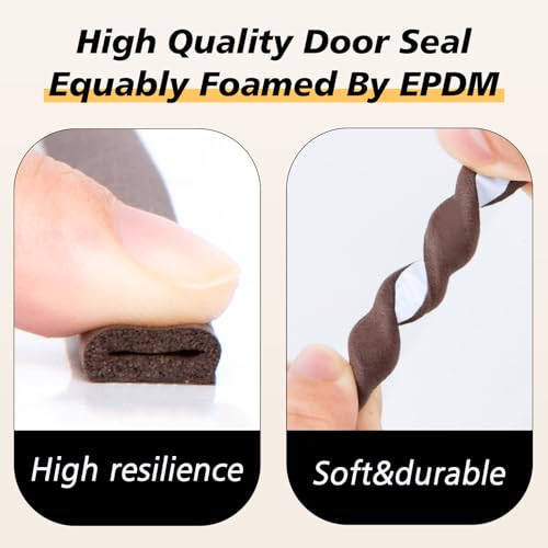 SUNMON Door Seal D-Type Strip Weather Stripping Self Adhesive Foam for Doors and Windows, Soundproofing Weatherstrip Gap Collision Avoidance (Brown) - Image 2