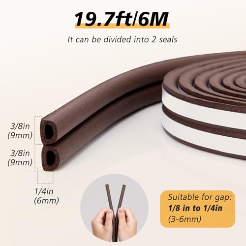 SUNMON Door Seal D-Type Strip Weather Stripping Self Adhesive Foam for Doors and Windows, Soundproofing Weatherstrip Gap Collision Avoidance (Brown) - Image 4