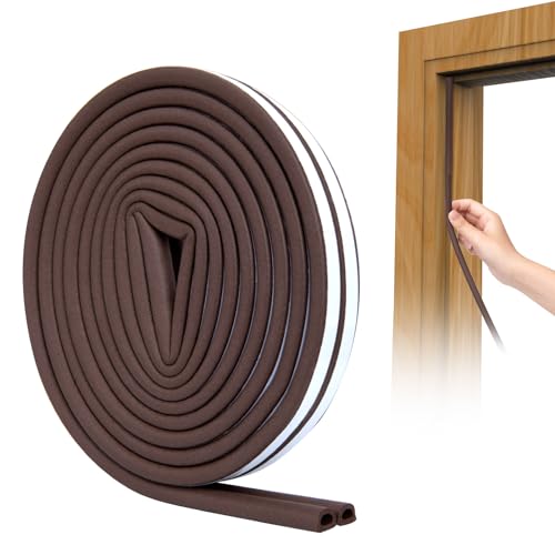 SUNMON Door Seal D-Type Strip Weather Stripping Self Adhesive Foam for Doors and Windows, Soundproofing Weatherstrip Gap Collision Avoidance (Brown) - Image 1