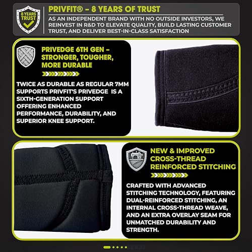 PRIVFIT Neoprene 7Mm Thick Heavy-Duty Professional Knee Workout Compression Support For Weightlifting, Powerlifting & Crossfit - 1 Pair Black XL, Swelling - Image 4