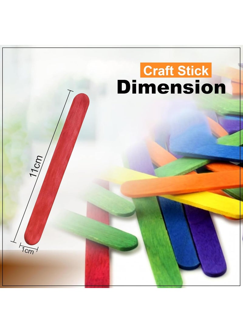 GLUN GLUN 200 Natural Wooden Ice Cream Sticks for School Projects 100 Colored 100 Plain  - Image 4