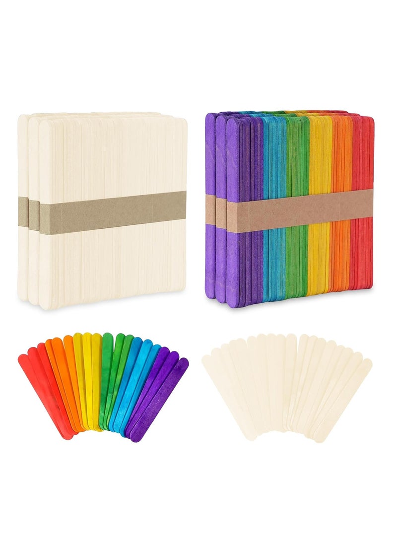 GLUN GLUN 200 Natural Wooden Ice Cream Sticks for School Projects 100 Colored 100 Plain  - Image 1