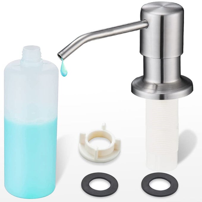 SOAP DISPENSER FOR KITCHEN SINK BRUSHED NICKEL REFILL FROM THE TOP STAINLESS STEEL BUILT IN SINK SOAP DISPENSER WITH LARGE 135 OUNCE BOTTLE 2309SN
