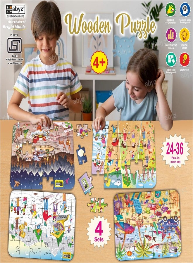 ABYZ Wooden Jigsaw Snow Adventure, Seasons, The Beach House, Christmas Puzzle 120pcs for Kids of Age 3-5 Years, Set of 4 - Image 4
