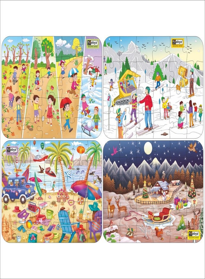 ABYZ Wooden Jigsaw Snow Adventure, Seasons, The Beach House, Christmas Puzzle 120pcs for Kids of Age 3-5 Years, Set of 4 - Image 1