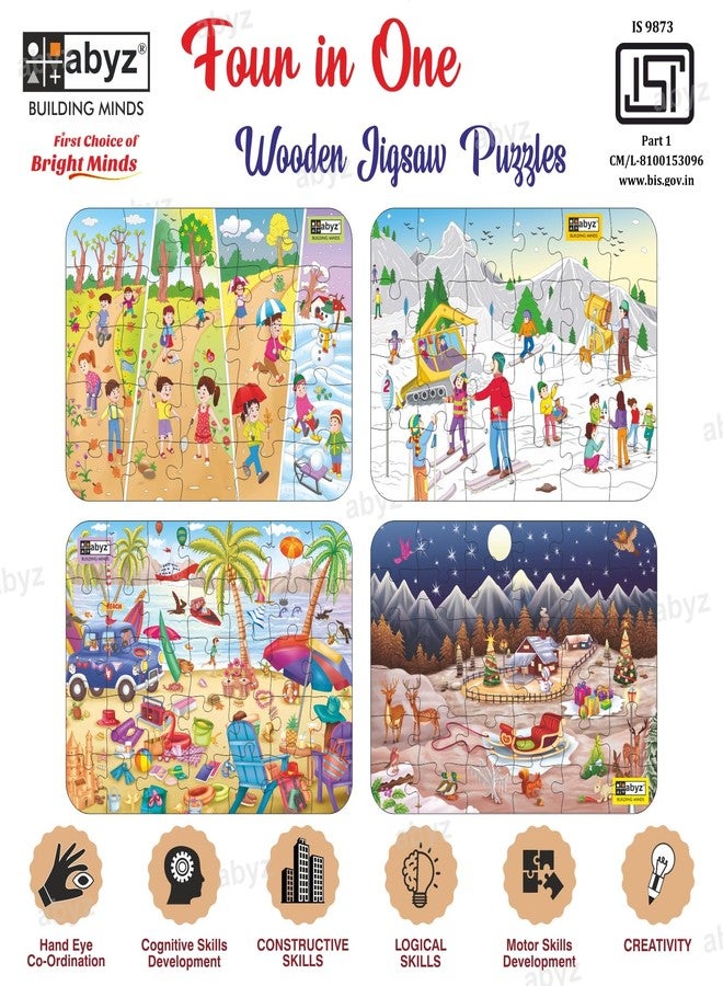 ABYZ Wooden Jigsaw Snow Adventure, Seasons, The Beach House, Christmas Puzzle 120pcs for Kids of Age 3-5 Years, Set of 4 - Image 3