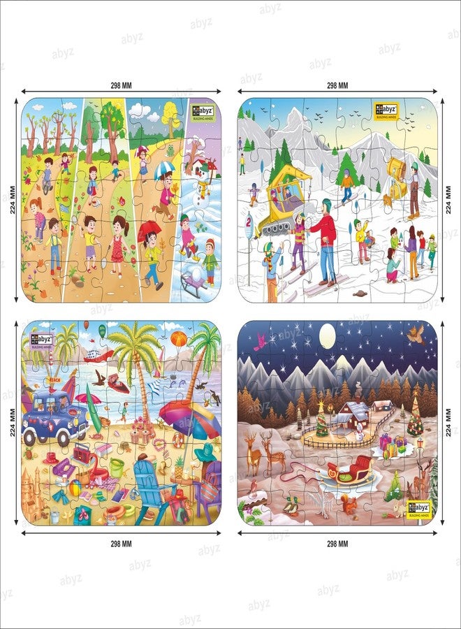 ABYZ Wooden Jigsaw Snow Adventure, Seasons, The Beach House, Christmas Puzzle 120pcs for Kids of Age 3-5 Years, Set of 4 - Image 2