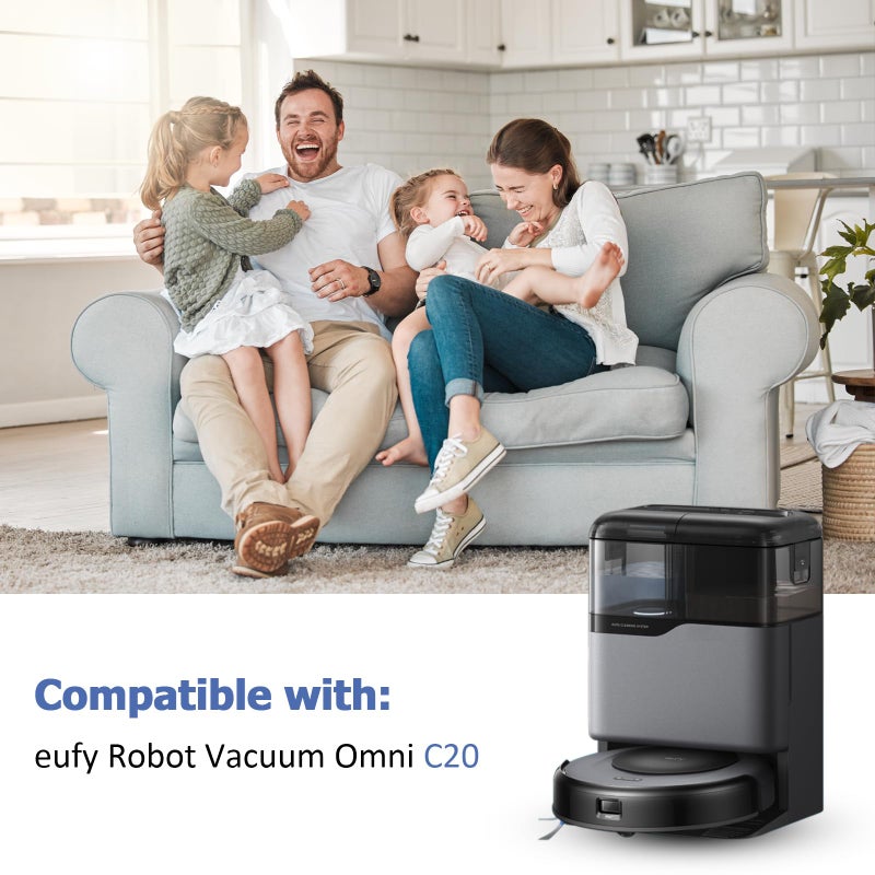 Penkineer طقم قطع غيار لمكنسة eufy Omni C20 الروبوتية، 2 فرش دوارة، 4 فلاتر، 6 فرش جانبية، 6 ممسحات، 6 أكياس غبار، 24 عبوة - Image 2