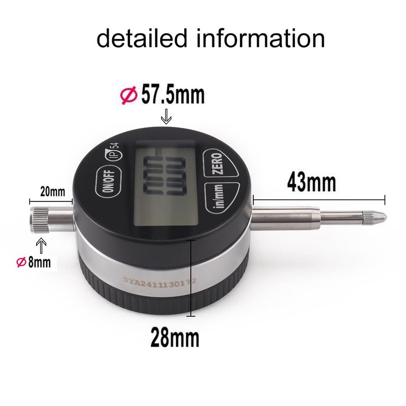 Oudtinx Digital Dial Indicator Electronic Dial Test Gauge 0.01mm/0.0005inch, 0-12.7mm，IP54 Waterproof and Dust Proof - Image 3