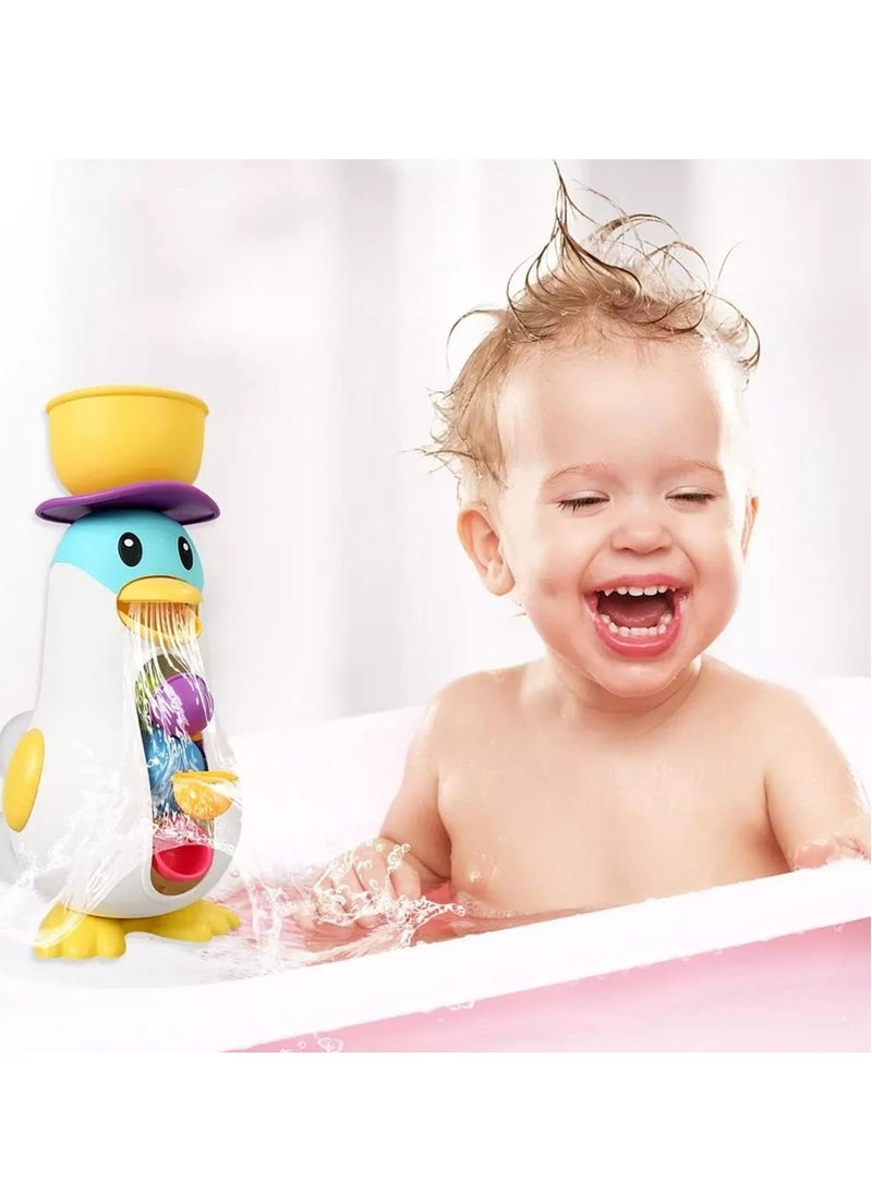 MIXDE - Bathtub Toys for Toddlers Kids 1 2 3 4,Ducky Penguin Waterwheel Bath Toys for Boys Girls Preschool Bath Toy,Bathroom Strong Suckers Water Scoop (Penguin Waterwheel Bath Toys) - Image 1