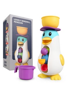 Bathtub Toys for Toddlers Kids 1 2 3 4,Ducky Penguin Waterwheel Bath Toys for Boys Girls Preschool Bath Toy,Bathroom Strong Suckers Water Scoop (Penguin Waterwheel Bath Toys)