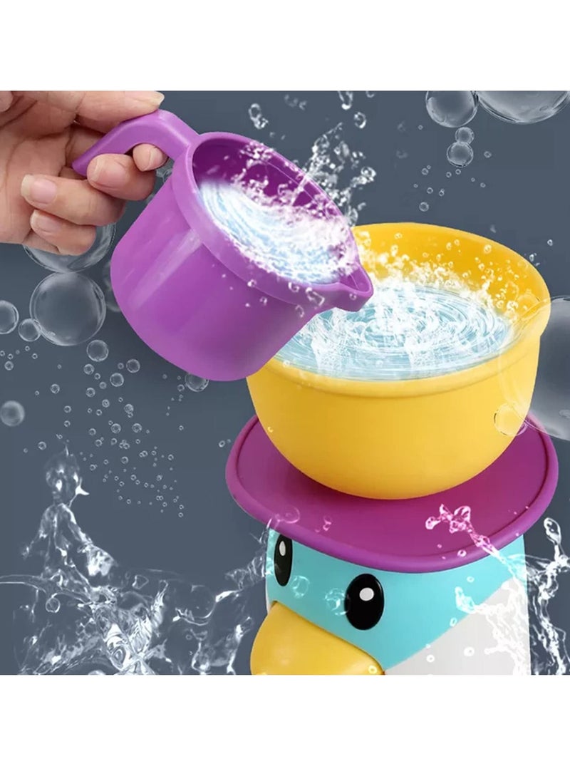 MIXDE - Bathtub Toys for Toddlers Kids 1 2 3 4,Ducky Penguin Waterwheel Bath Toys for Boys Girls Preschool Bath Toy,Bathroom Strong Suckers Water Scoop (Penguin Waterwheel Bath Toys) - Image 1