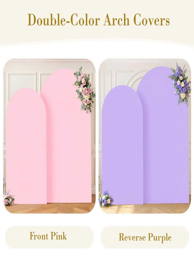 Suppromo Pink Purple Arch Cover 2 Set-7.2 and 6ft Arch Backdrop Cover Spandex Fitted Baby Shower Arch Stand Covers for Girls Birthday Party Wedding Bridal Shower Banquet Photo Arch Covers Stretchy Backdrop - Image 2