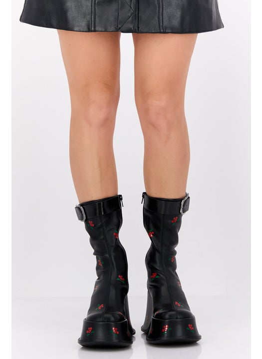 Women Carlisle Floral Platform Ankle Boots, Black