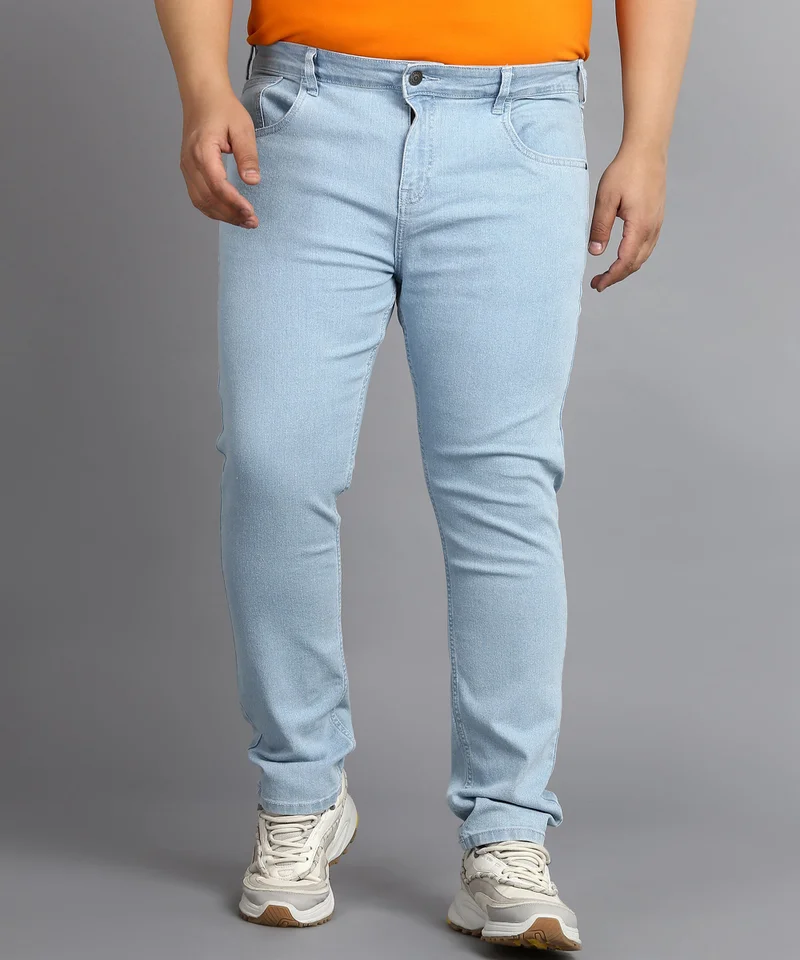 Urbano Plus Men's Ice Blue Regular Fit Washed Jeans Stretchable