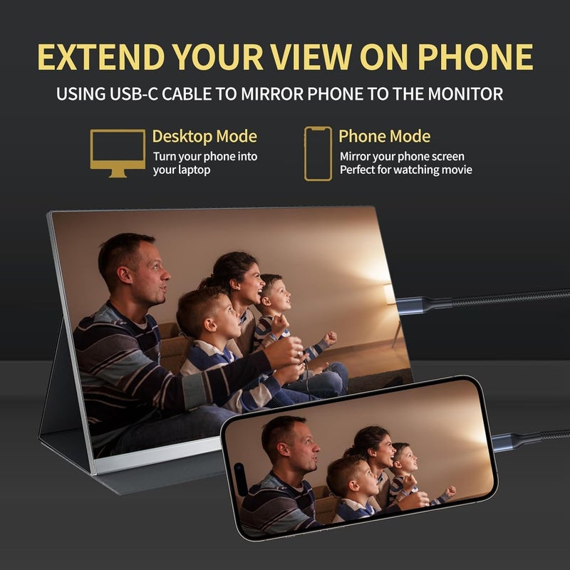 ڤي2كوم شاشة V2COM المحمولة 15.6 بوصة FHD 1080P IPS 1920×1080 مع منفذ Type C/Mini HDMI ومكبرات صوت وغطاء PU، متوافقة مع الكمبيوتر الشخصي واللابتوب وماك بوك وإكس بوكس - Image 3