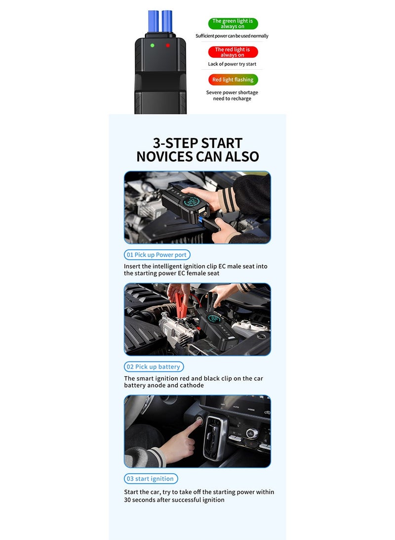 Jump Starter with Air Compressor 1000A 12V 150PSI 38.48Wh Car Battery Jump Starter 6.0L Gas and 3.0L Diesel Smart Jumper with Display and Emergency Light - Image 5