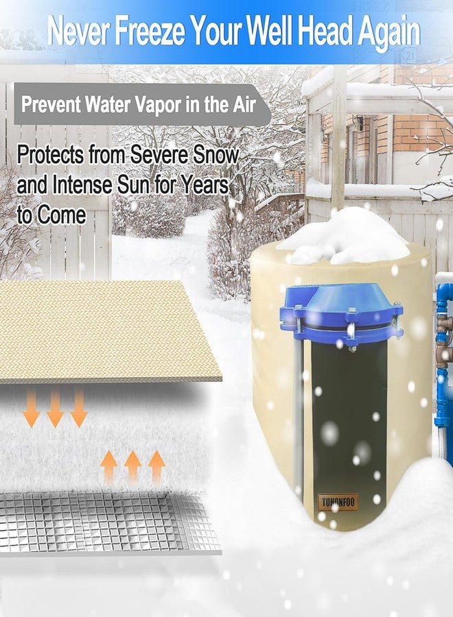 TOHONFOO Round Well Head Cover (5°F) - Insulated Well Pump Cover - Decorative Well Pump Covers - Thickened 3 Layers Well Covers for Water Wells Freeze Proof, 16"Dia x 32"H, Beige - Image 2