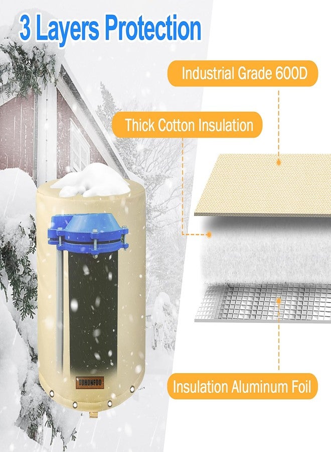 TOHONFOO Round Well Head Cover (5°F) - Insulated Well Pump Cover - Decorative Well Pump Covers - Thickened 3 Layers Well Covers for Water Wells Freeze Proof, 16"Dia x 32"H, Beige - Image 3
