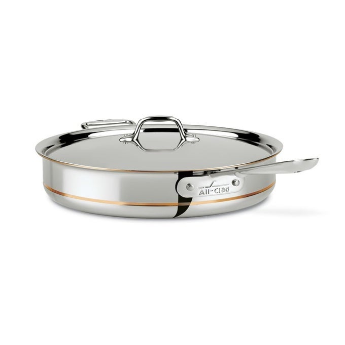 ALLCLAD COPPER CORE 5PLY STAINLESS STEEL SAUT PAN WITH STEEL LID 6 QUART INDUCTION OVEN BROILER SAFE 600F POTS AND PANS COOKWARE SILVER