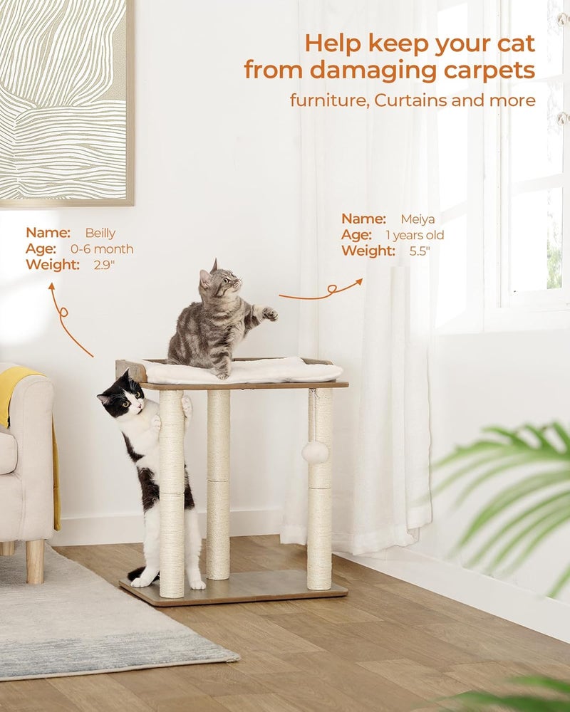 FourFurPets برج شجرة قطط 22 بوصة، أعمدة خدش للقطط المنزلية، لوح كبير، ثلاثة أعمدة خدش كاملة من السيزال 23.6 بوصة، رمادي بيج - Image 2
