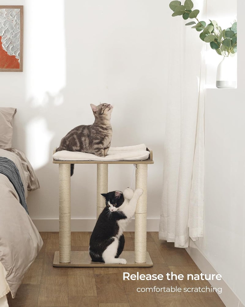 FourFurPets برج شجرة قطط 22 بوصة، أعمدة خدش للقطط المنزلية، لوح كبير، ثلاثة أعمدة خدش كاملة من السيزال 23.6 بوصة، رمادي بيج - Image 3
