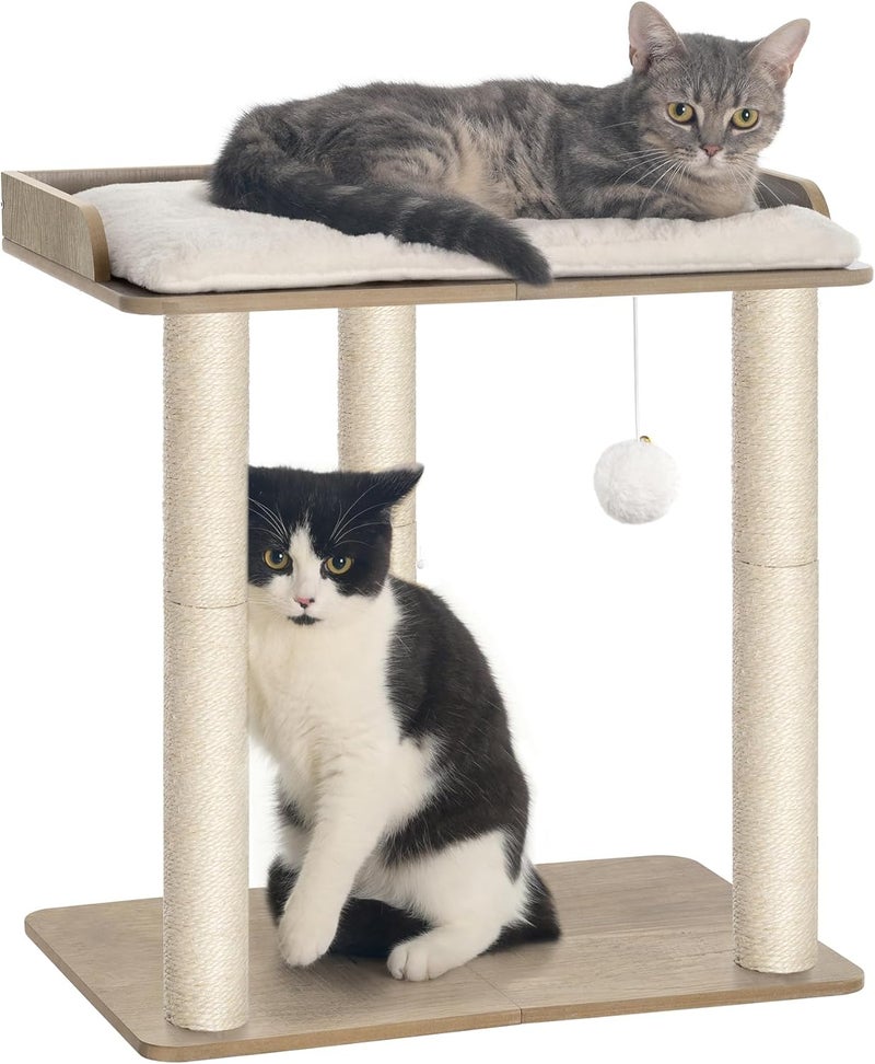 FourFurPets برج شجرة قطط 22 بوصة، أعمدة خدش للقطط المنزلية، لوح كبير، ثلاثة أعمدة خدش كاملة من السيزال 23.6 بوصة، رمادي بيج - Image 1