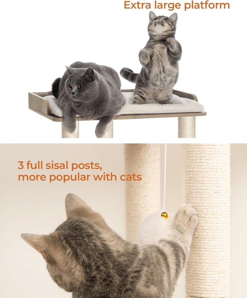 FourFurPets برج شجرة قطط 22 بوصة، أعمدة خدش للقطط المنزلية، لوح كبير، ثلاثة أعمدة خدش كاملة من السيزال 23.6 بوصة، رمادي بيج - Image 4