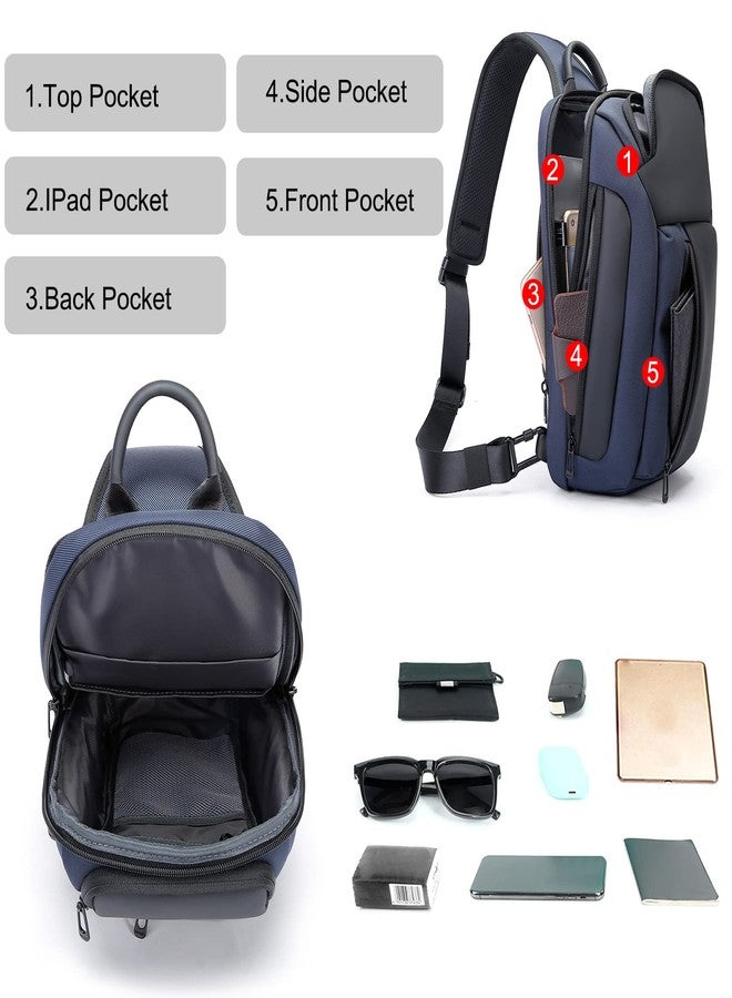 FANDARE Sling Bags Business Chest Pack Men One Shoulder Backpacks Unbalance Ultralight Sport Crossbody Bags for Work Commuter Outdoor Travel Running Gym Daypacks Waterproof Polyester Blue - Image 4