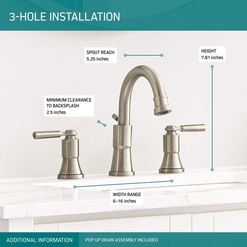Peerless P3523LFBN Westchester Widespread Bathroom Faucet Two Handle Brushed Nickel - Image 3