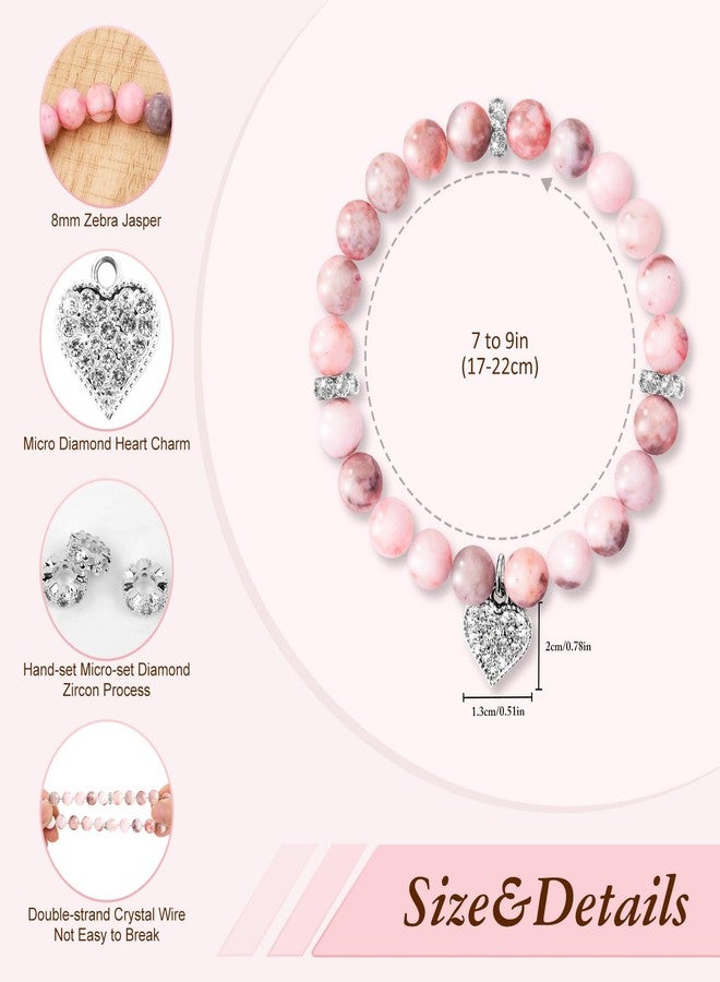 AULEEP أساور ألييب المزينة للنساء، أساور للنساء، هدايا عيد ميلاد النساء، بلورات الشفاء، أحجار الشفاء الملهمة، سحر القلب من الطاقة، سوار بلورة وردية 8 مم، هدايا للأLadies - Image 5