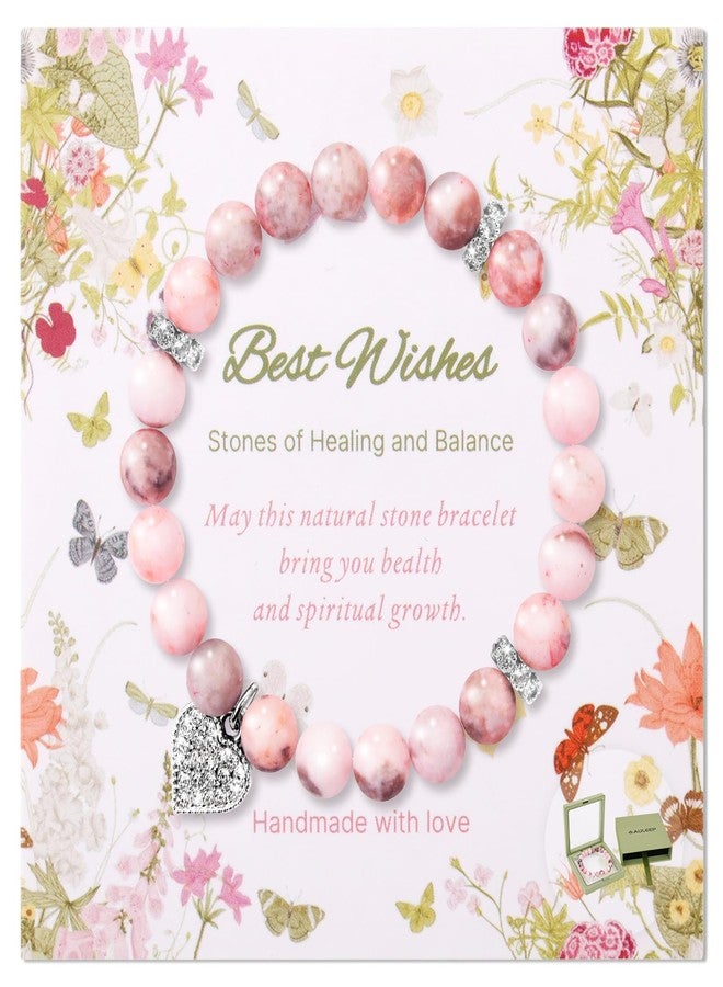 AULEEP أساور ألييب المزينة للنساء، أساور للنساء، هدايا عيد ميلاد النساء، بلورات الشفاء، أحجار الشفاء الملهمة، سحر القلب من الطاقة، سوار بلورة وردية 8 مم، هدايا للأLadies - Image 2