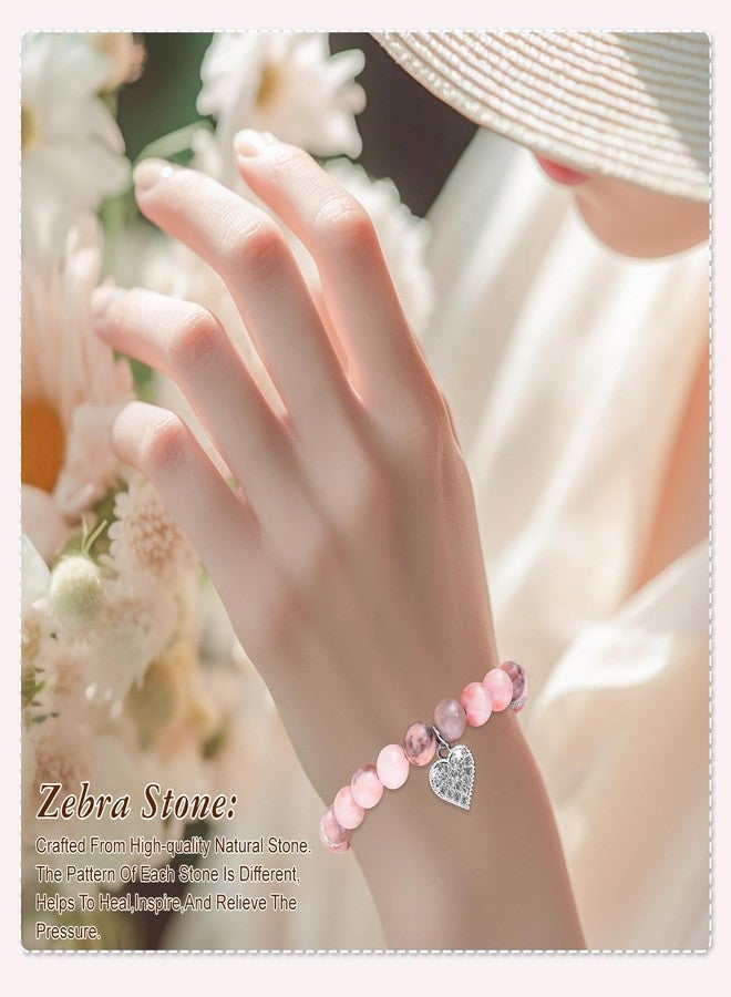 AULEEP أساور ألييب المزينة للنساء، أساور للنساء، هدايا عيد ميلاد النساء، بلورات الشفاء، أحجار الشفاء الملهمة، سحر القلب من الطاقة، سوار بلورة وردية 8 مم، هدايا للأLadies - Image 3