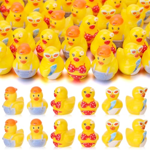GGSTDDUP 60pcs Summer Beach Resin Ducks Funny Tiny Ducks for Hiding Miniature Duck Toy Figurines Novelty Summer Beach Swimming Pool Cruise Party Favors Gift Decoration 3 Styles - Image 1