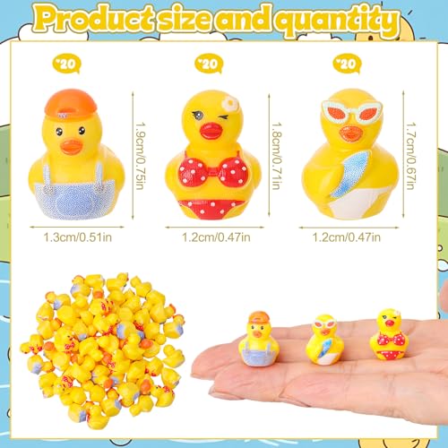 GGSTDDUP 60pcs Summer Beach Resin Ducks Funny Tiny Ducks for Hiding Miniature Duck Toy Figurines Novelty Summer Beach Swimming Pool Cruise Party Favors Gift Decoration 3 Styles - Image 5
