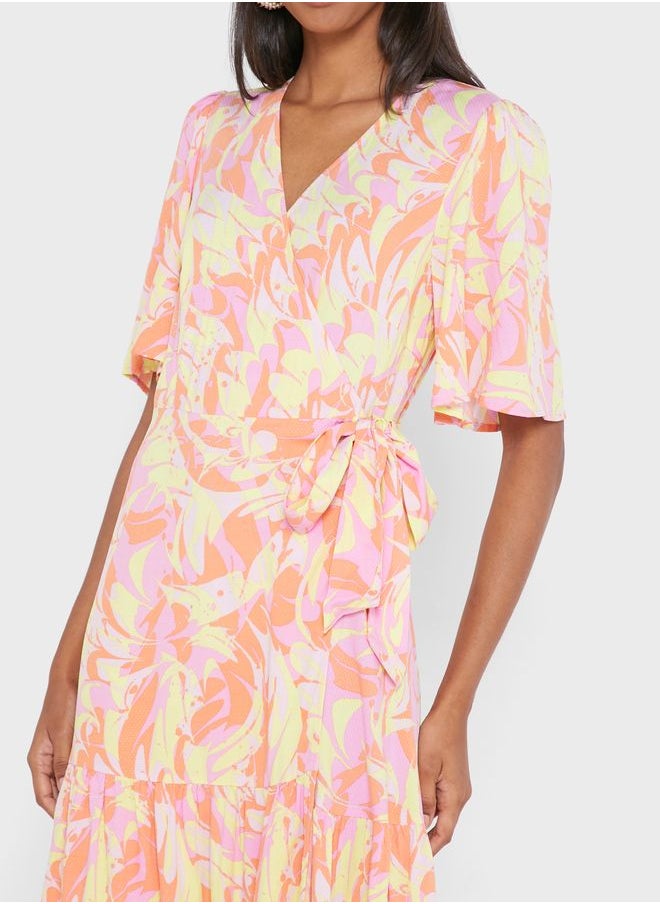 YAS - Tie Detail Printed Pleat Detail Dress - Image 1