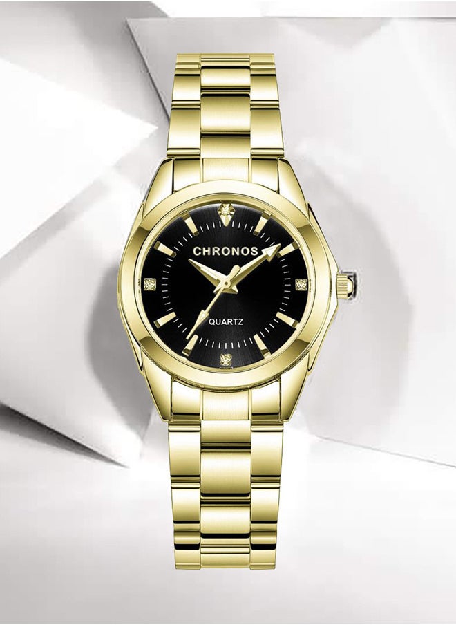 CHRONOS - Lady Dress Analog Quartz Watch with Stainless Steel Band, Casual Fashion Waterproof Watches Diamond Rhinestone Luminous Wristwatch - Image 1