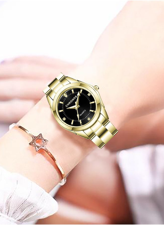 CHRONOS - Lady Dress Analog Quartz Watch with Stainless Steel Band, Casual Fashion Waterproof Watches Diamond Rhinestone Luminous Wristwatch - Image 1