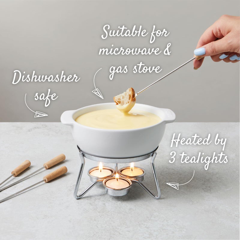 BOSKA Boska Cheese Fondue Party Set - Fondue Pot Set Microwave Safe Ceramic Hot Pot Chocolate Fountain Snack - Wedding Registry Items Small Kitchen Appliances for up to 4 Persons  - Image 5