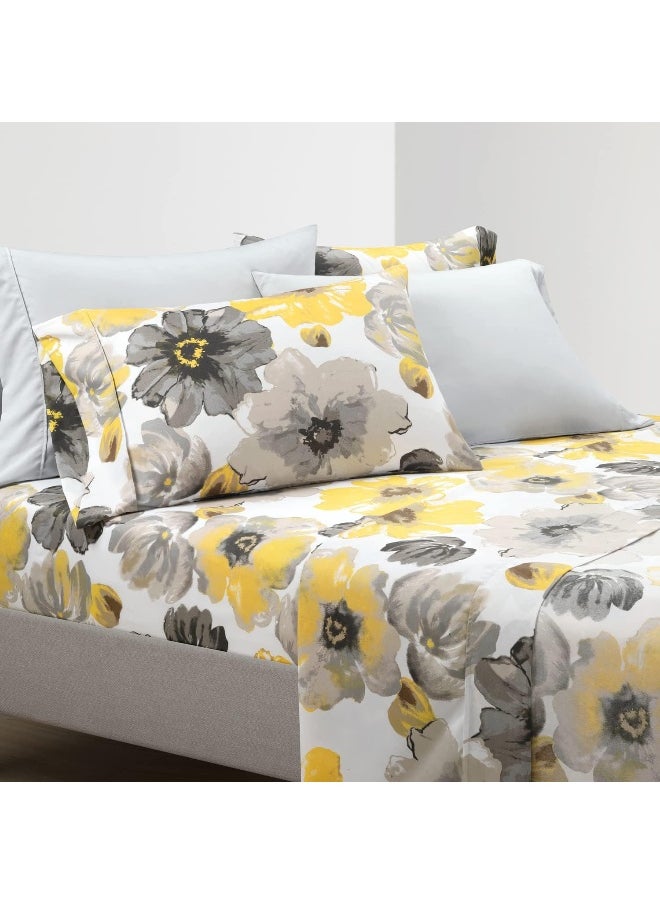 Lush Decor Lush Decor Leah Soft 6 Piece Sheet Set, Queen, Yellow & Gray  - Image 1