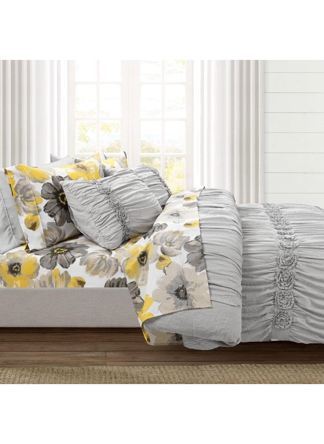 Lush Decor Lush Decor Leah Soft 6 Piece Sheet Set, Queen, Yellow & Gray  - Image 2